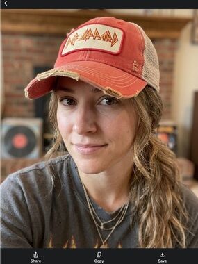 Def Leppard Angry Minnow Coral Tan Distressed Trucker Hat one size festival